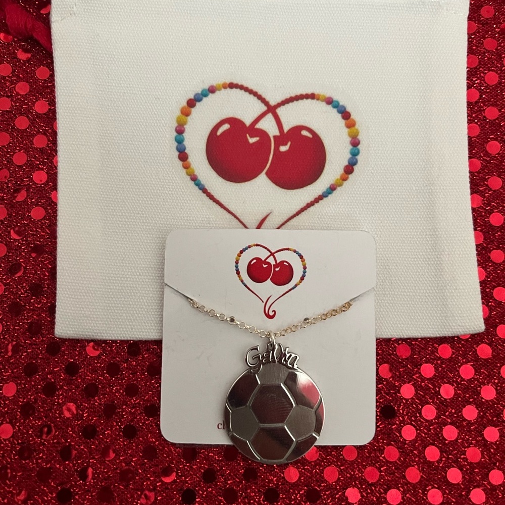 “Gavin” silver personalized name necklace w/soccer ball